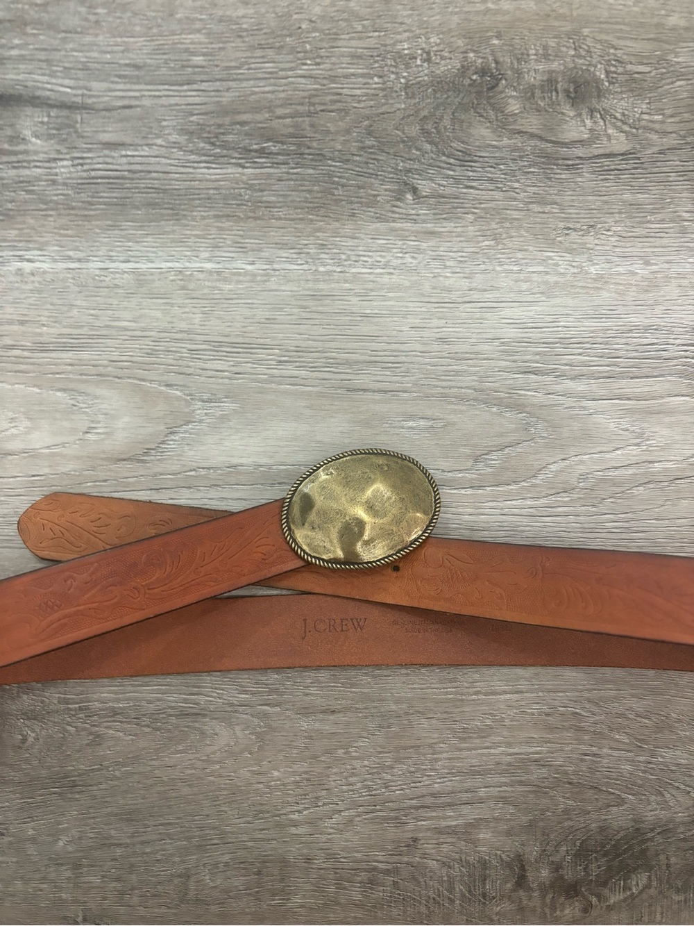 J.Crew Embossed Leather Belt with Brass Oval Buckle size L Large in Brown - Picture 8 of 9